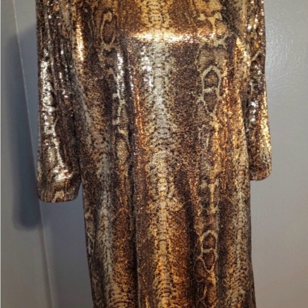 Alexia Admor Gold and Brown Snake-Print Asymmetrical Dress